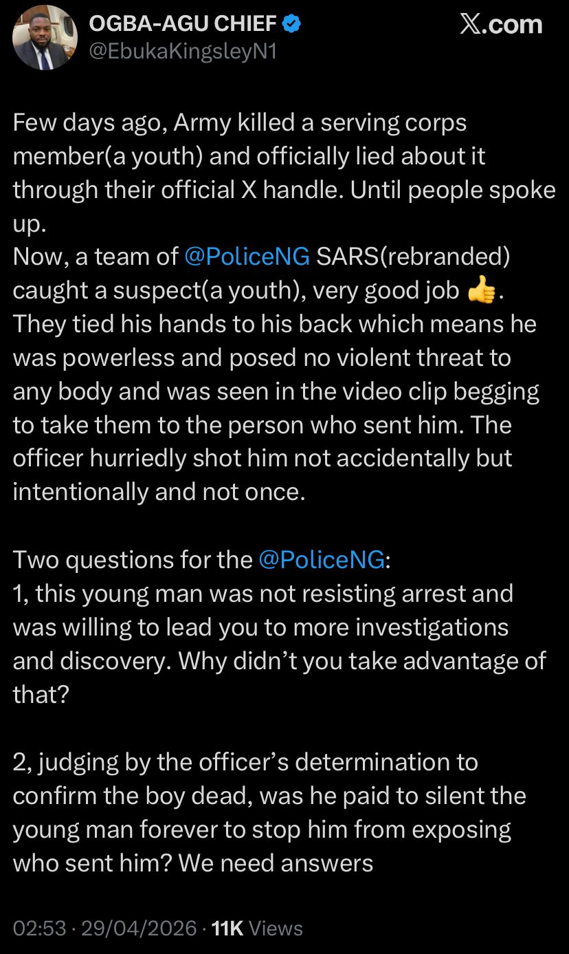 "Was he silenced forever to stop him from exposing his sponsors" - Businessman calls out Nigerian police
