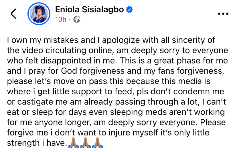 “Please don’t condemn me” – Eniola Sisialagbo cries out over viral video