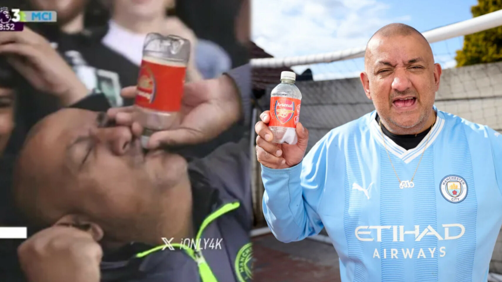 Man City fan reveals secret message inside Arsenal water bottle after viral moment