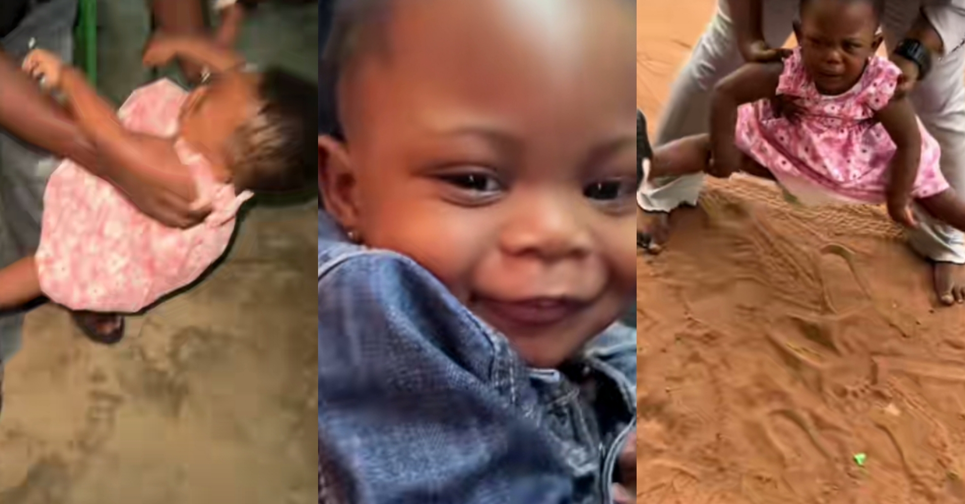 ‎”It was….”- Drama as baby girl refuses to walk on the ground during first visit to Nigeria