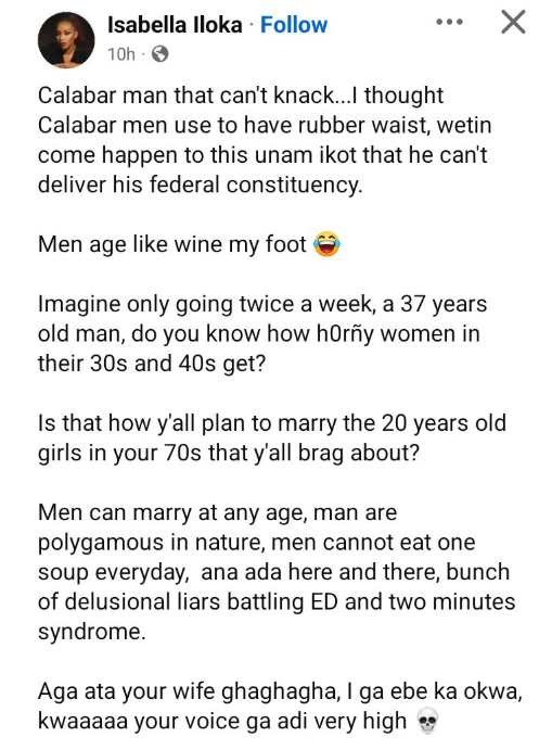 “They can’t ‘knack’” - Woman mocks Roby Ekpo, drags Calabar men