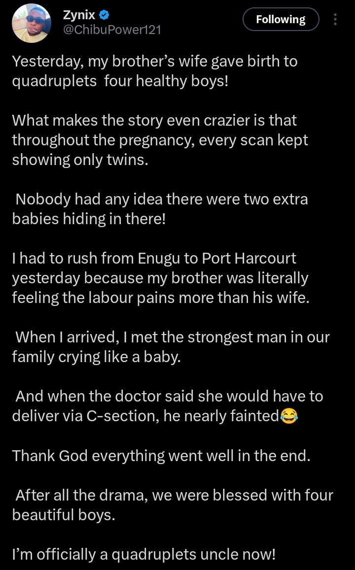 “I became an uncle of quadruplets…” — Man recounts emotional rush to Port Harcourt