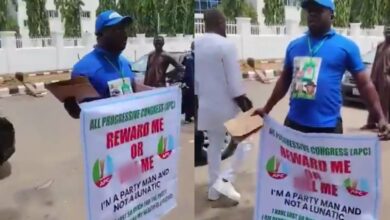 “Reward me or kill me, I’m not a lunatic” — Man storms APC secretariat over neglect