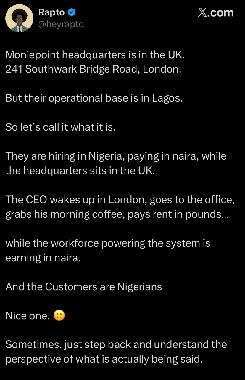 “UK HQ, Naija pay?” - Man drags Moniepoint CEO over salary structure