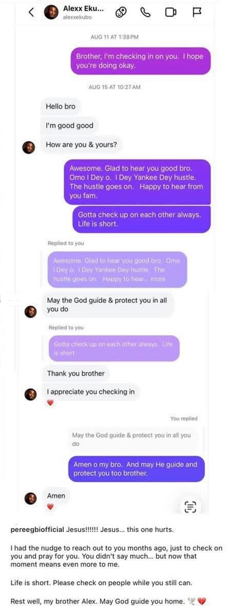 “You didn’t say much, but that moment means even more now” – Old chat between Pere and Alex Ekubo goes viral