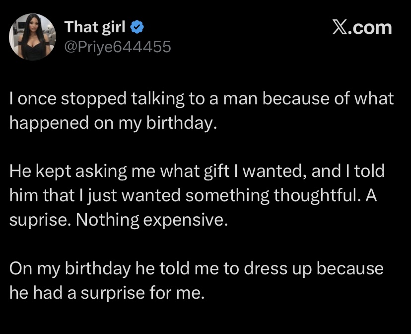 “I was too embarrassed…” – Lady dumps man after he made her pay her birthday bill