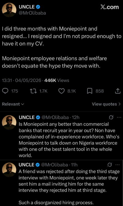 “I resigned after 3 months…” – Ex-worker calls out Moniepoint CEO following talent caims