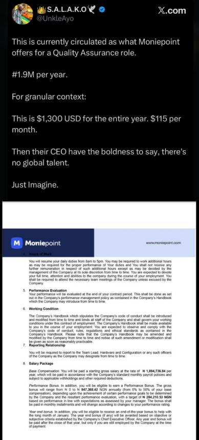 “This is what you pay?” – Alleged Moniepoint salary offer leaks online