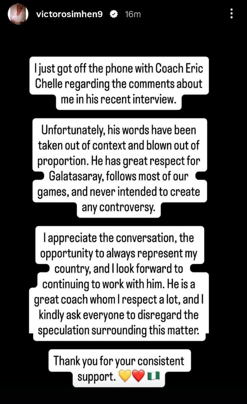 Osimhen clears air, dismisses controversy over Chelle's transfer comments