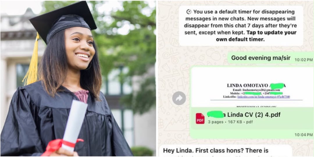 “Don’t lower your standard” - FUTA First-Class graduate shares unexpected response she got after applying for a job in Lagos