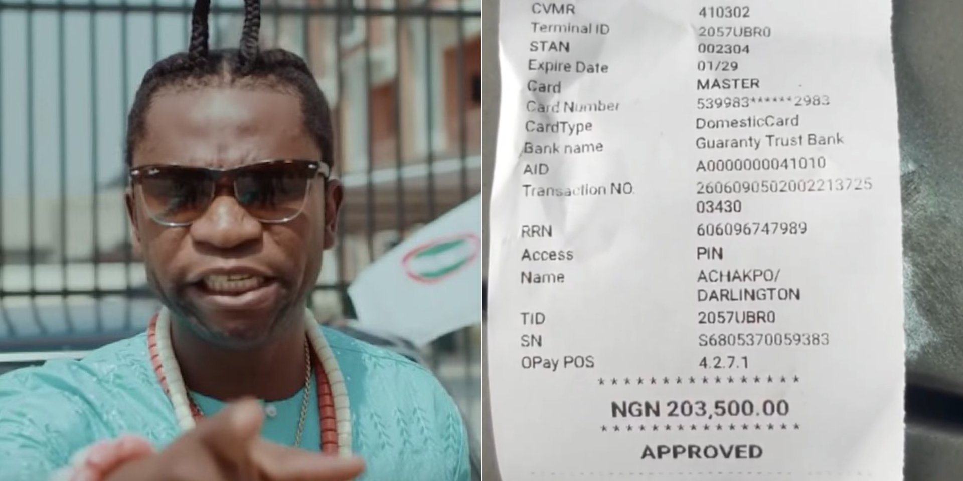 Speed Darlington cries out after being charged N203K for parking at airport