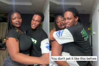“I am used to carrying him” – Lady lift boyfriend in birthday celebration clip