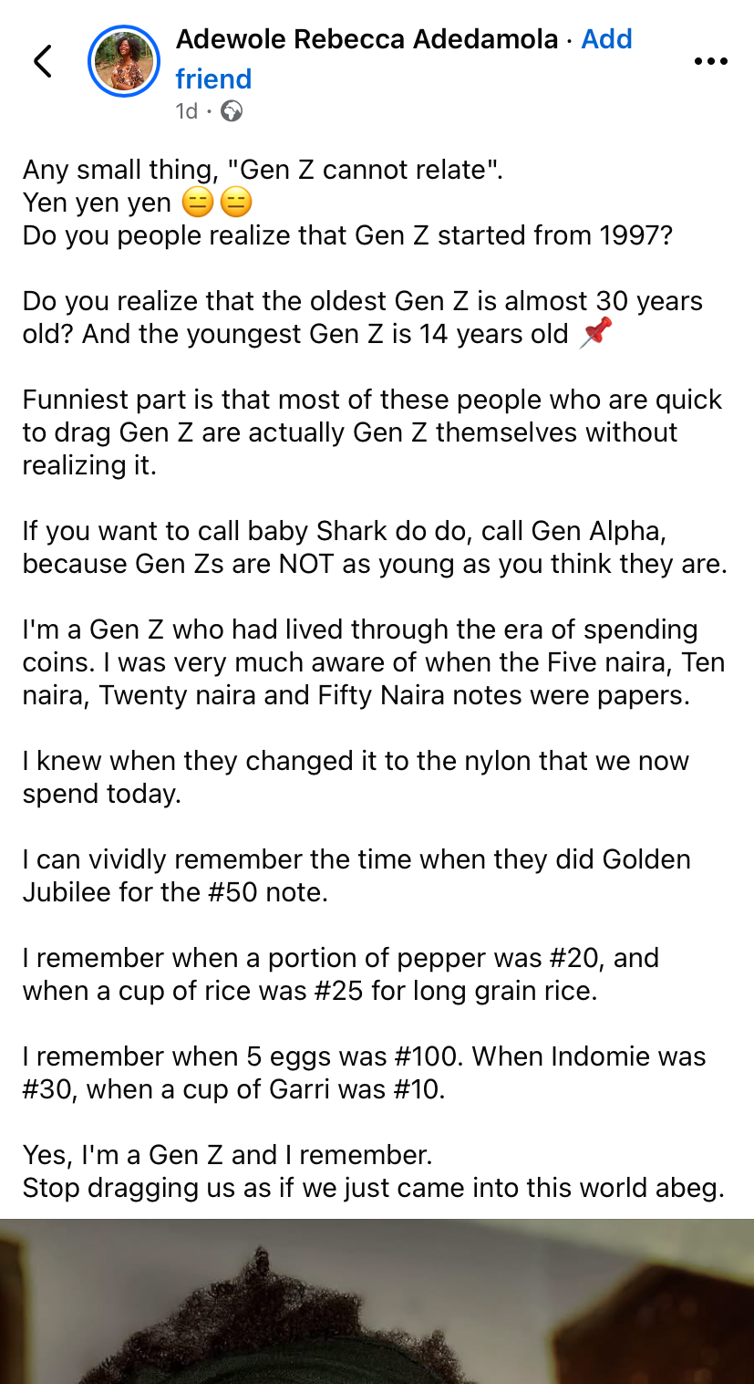 “Most of you mocking Gen Z are actually GenZ” – Lady blows h