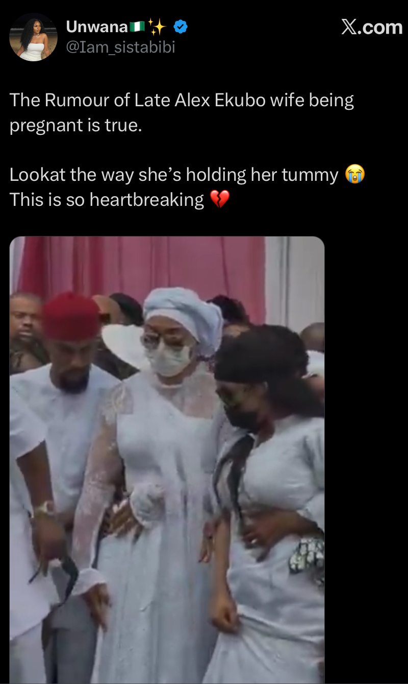 Lady who attended Alex Ekubo’s burial shares what she noticed about his wife amid pregnancy rumours