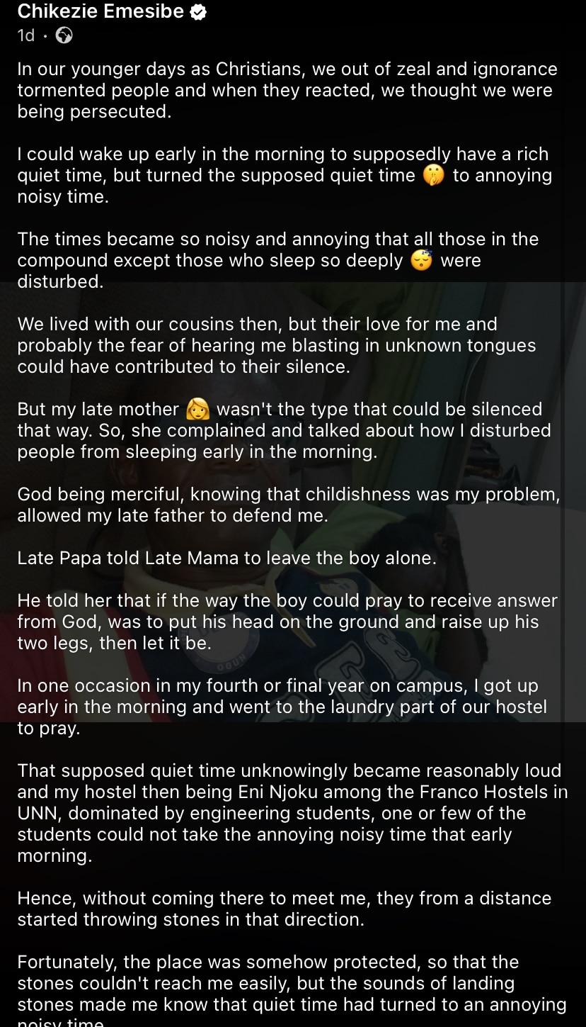 “I thought I was being persecuted” - Pastor reflects on habit of loud morning prayers