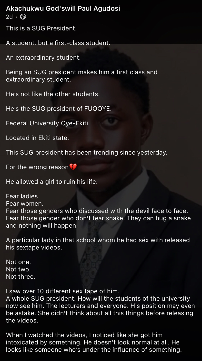 “Fear women” - Man reacts to FUOYE SUG president viral video