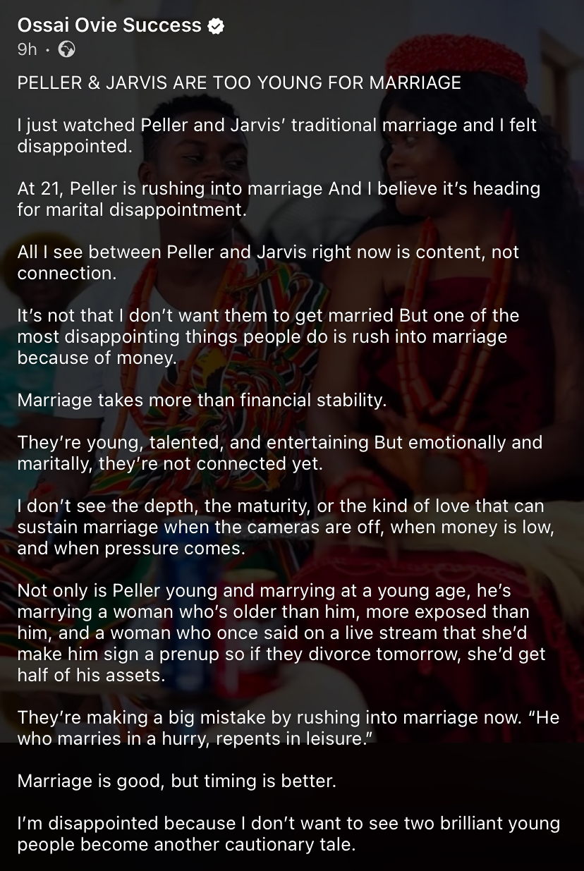 "All I see is content, not connection" - Man reacts to Peller and Jarvis wedding