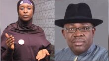 Aisha Yesufu reacts as NDC National Leader Seriake Dickson defends the party’s primaries.