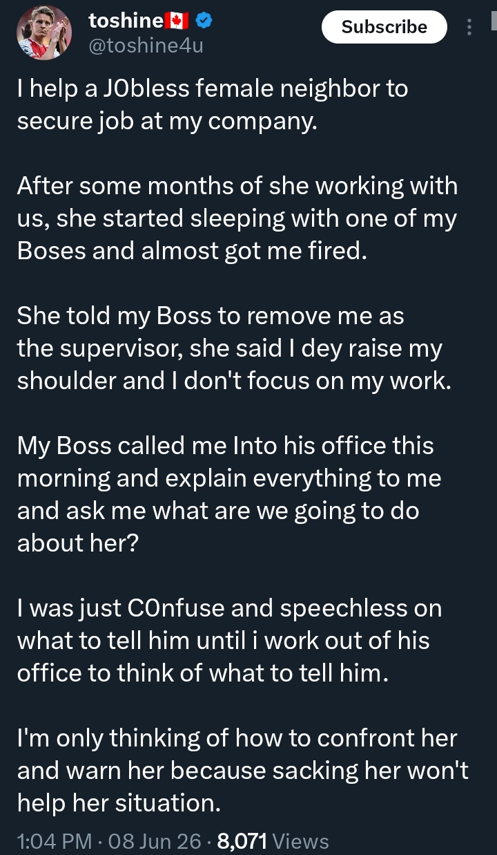 Lady I helped secure a job at my company wants me sacked — M
