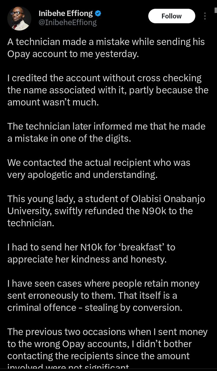 OOU student refunds N90,000 mistakenly sent to her