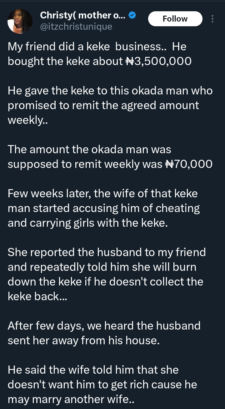 “If he gets rich, he’ll marry another wife” — Woman loses ma