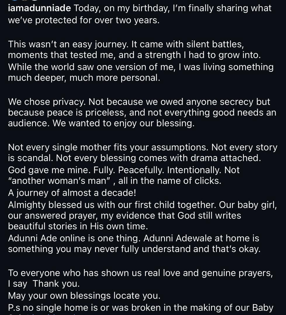 “No home was broken” – Adunni Ade announces birth of daughte