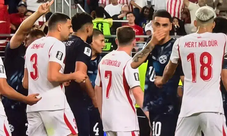 Almiron becomes first player sent off under new World Cup mouth-covering rule