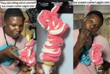 "Na only him dey chop am?" — Man's massive ice cream serving at Lagos outlet sparks reactions