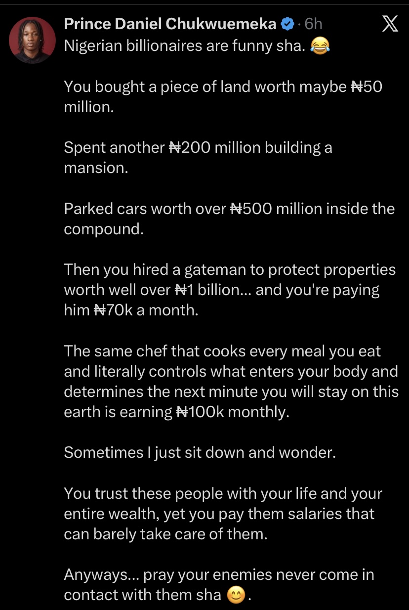 Man calls out billionaires over alleged low salaries paid to domestic staff