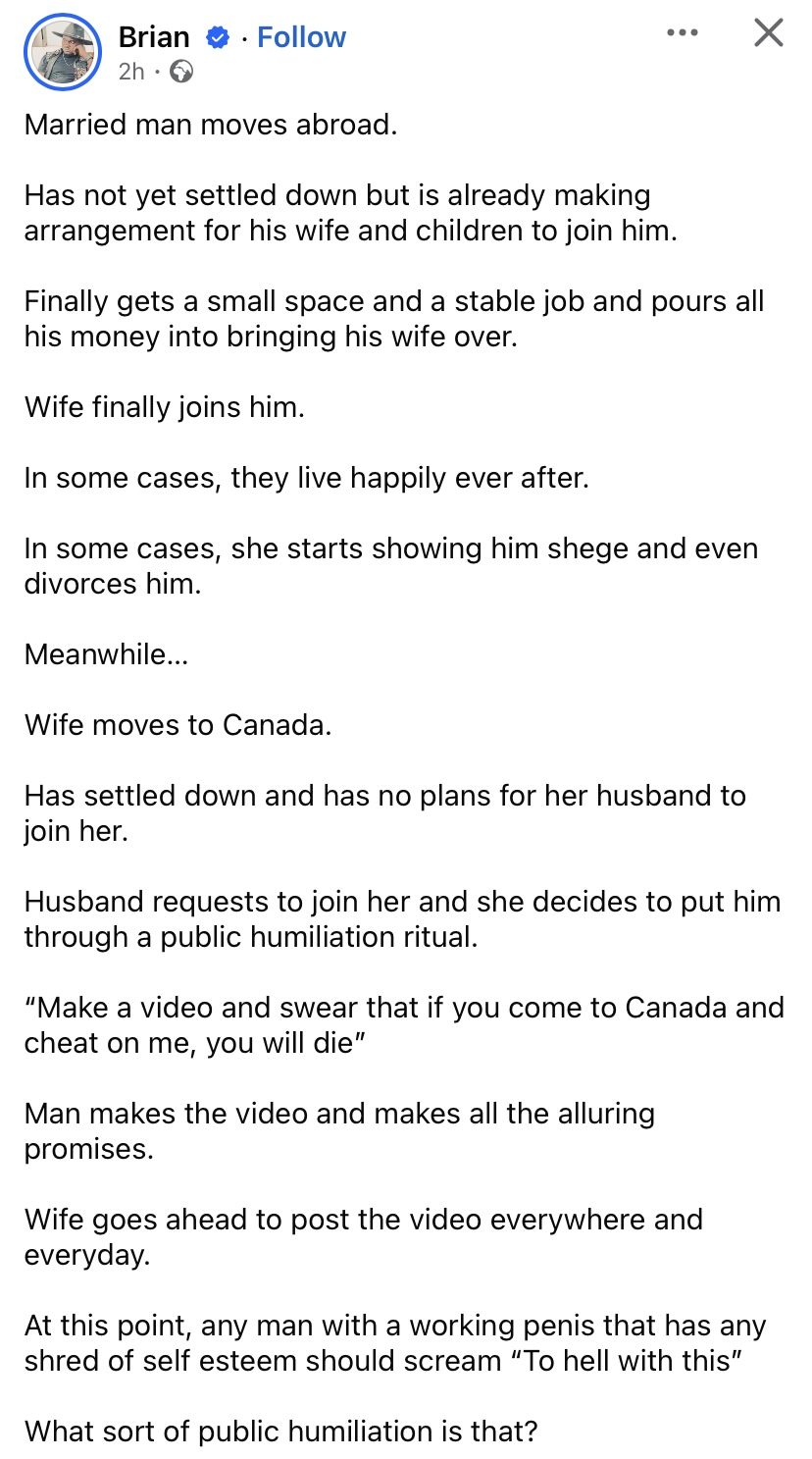 "What sort of public humiliation is this?" - Man calls out Canada-based Nigerian woman over husband's viral vow