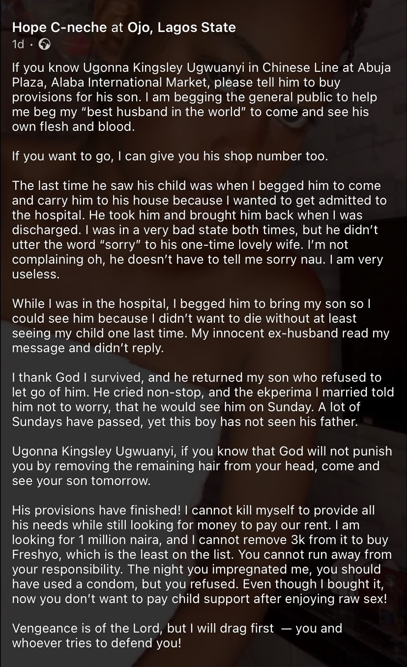 “You cannot run away from your responsibility” - Lady drags baby daddy online over 3-year-old son