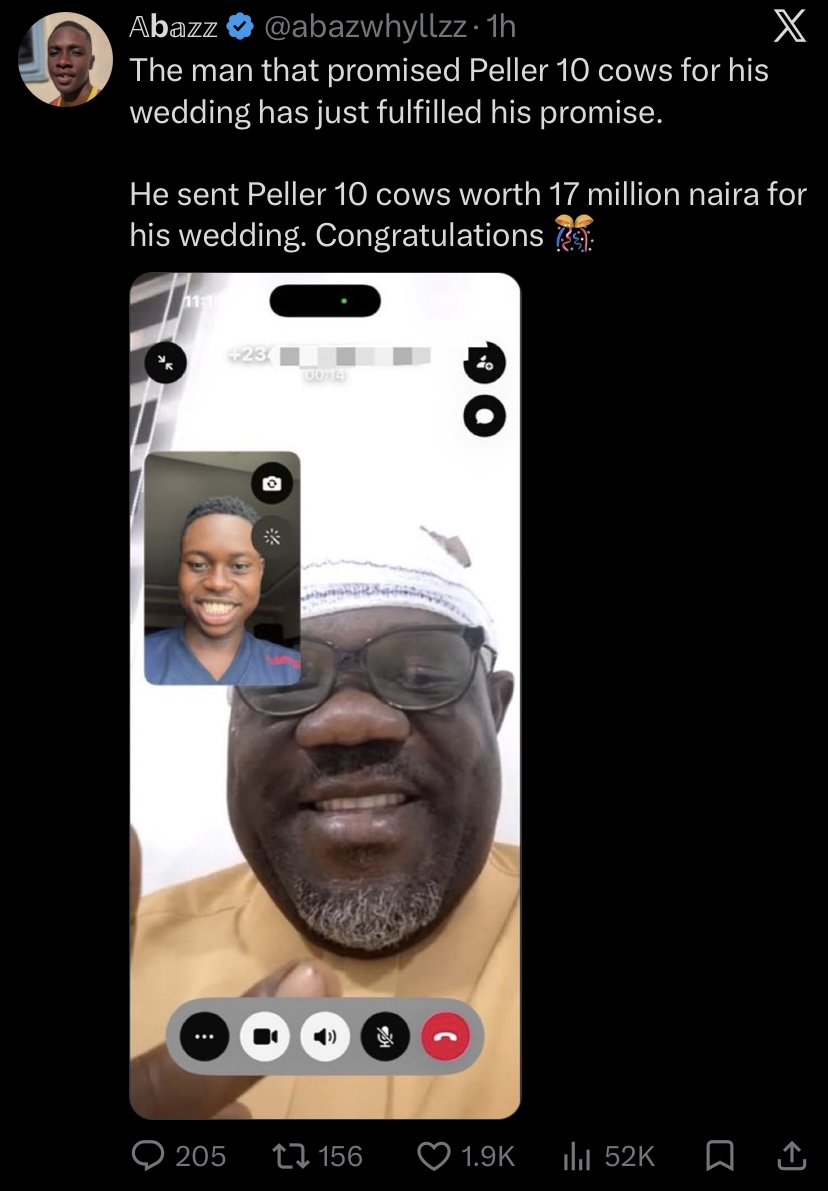 Man reportedly fulfils promise to Peller, sends 10 cows worth ₦17 million for his wedding