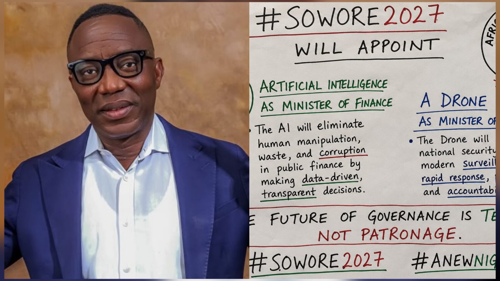 "I'll appoint AI as Finance Minister, Drone as Defense Minister if I become president" — Sowore