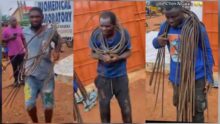 Viral video shows suspected thieves forced to dance with iron rods they allegedly stole