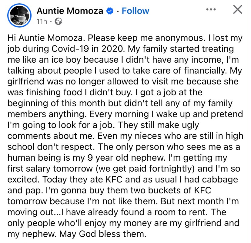 "I secretly got a job, but my family still thinks I'm unemployed" - Man reveals why