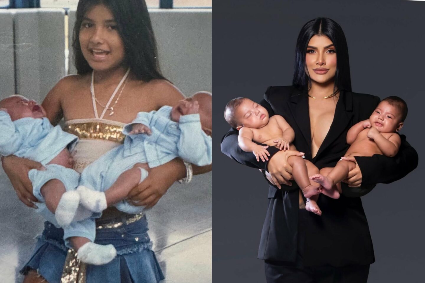 “20 years later”— Woman who held her twin brothers at 10 recreates photo with her twin daughters