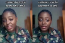 "I go remain single?" — Military lady laments as civilians fear approaching her