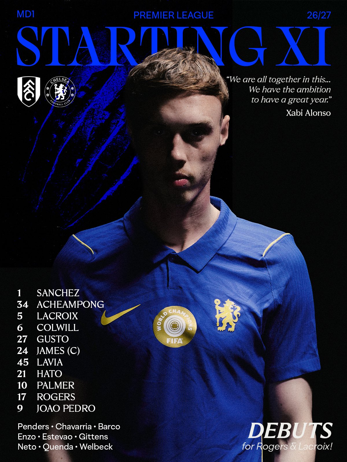 Lineup: Enzo Fernandez benched as Alonso begins Chelsea Premier League era against Arbeloa's Fulham