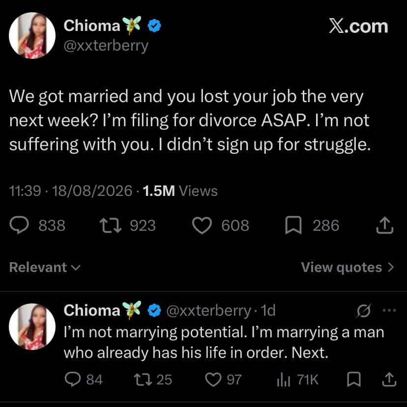 "Jobless after wedding? I'm filling for divorce ASAP" - Media personality Chioma
