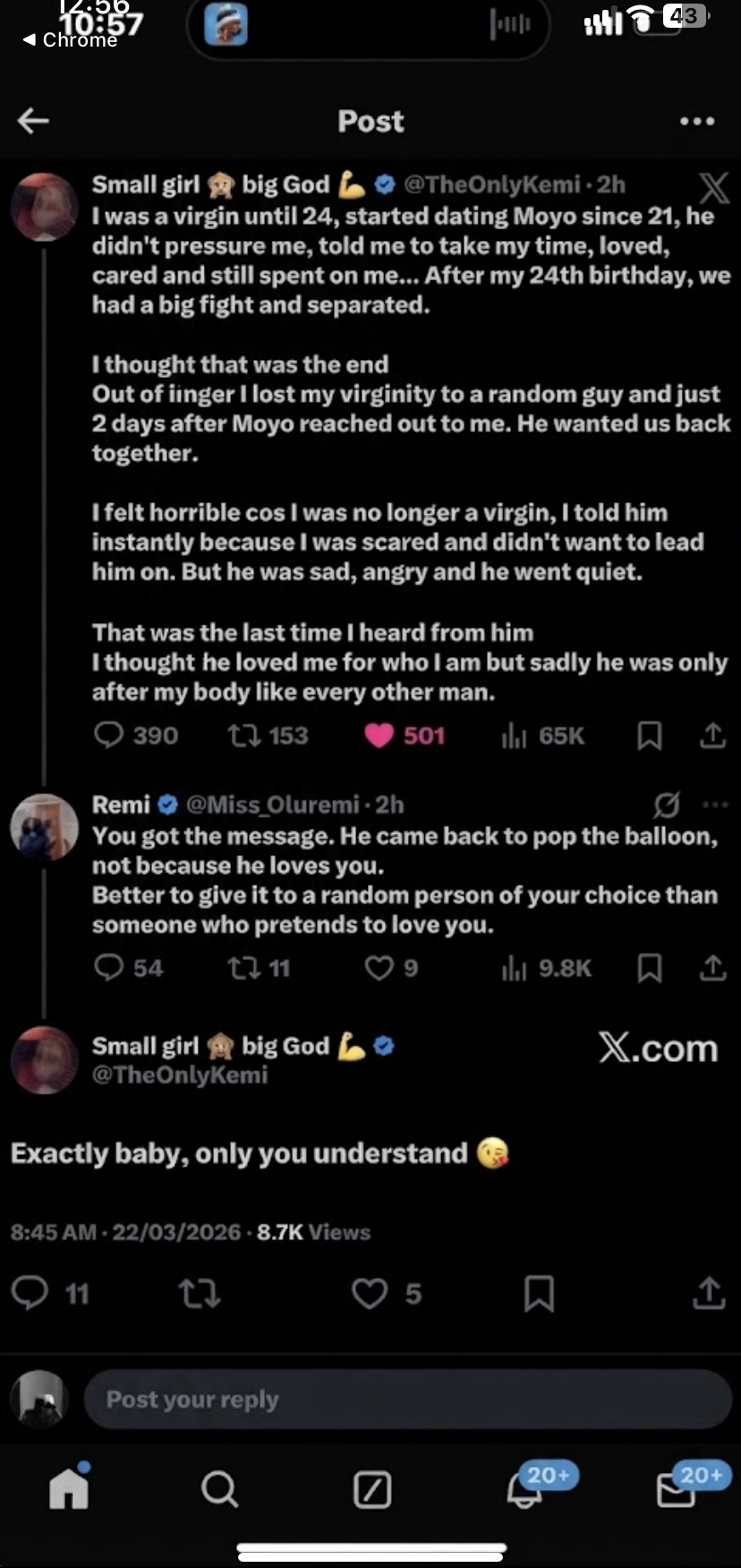 "I lost my virginity to a random guy out of anger" - Lady's chat with another woman goes viral