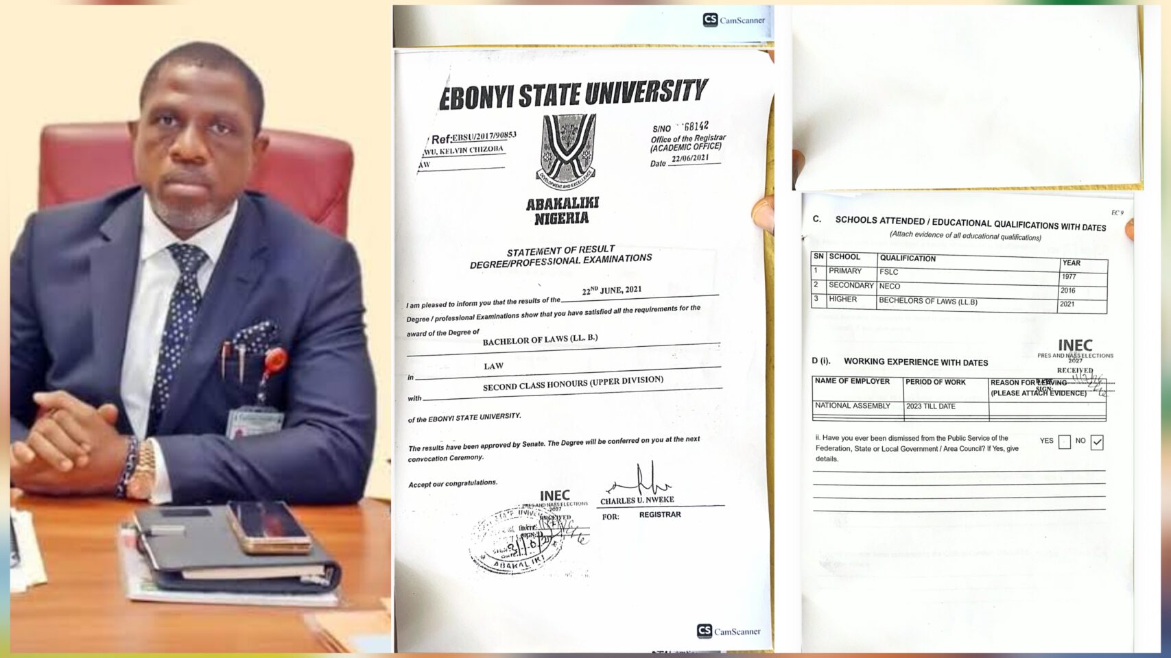 Senator Chizoba completed primary school at age 5 according to INEC documents