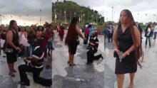 Public disgrace as lady rejects marriage proposal, leaves man on his knees at Abuja City Gate
