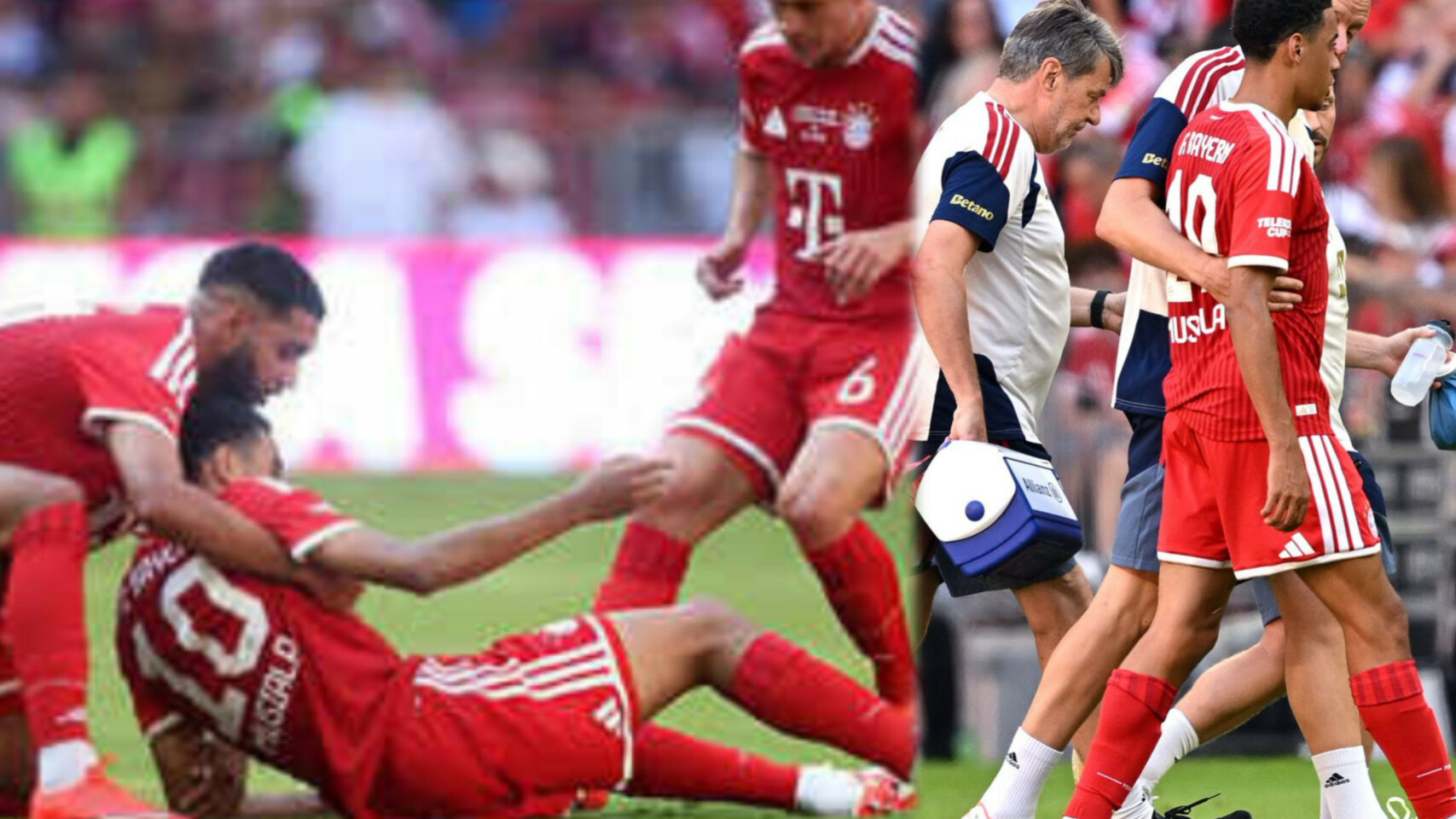 Musiala collapses after scoring for Bayern Munich against Leipzig