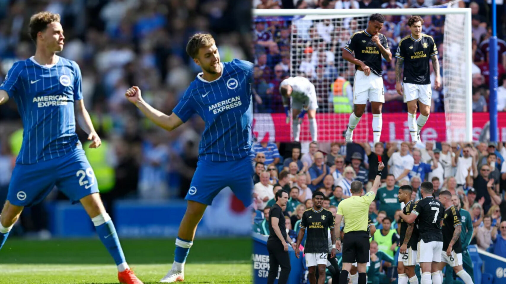 Brighton punish 10-man Villa in emphatic Premier League opener
