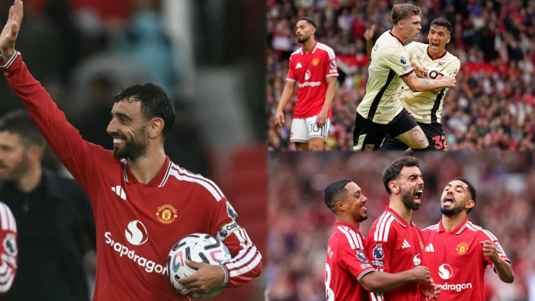 Fernandes hat-trick fires Man United to first win of season