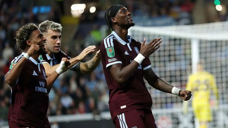 Abraham double sends Aston Villa past Coventry in Carabao Cup