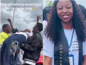 “Only girl among seven boys” — Brothers lie on floor for sister to walk on during sign out