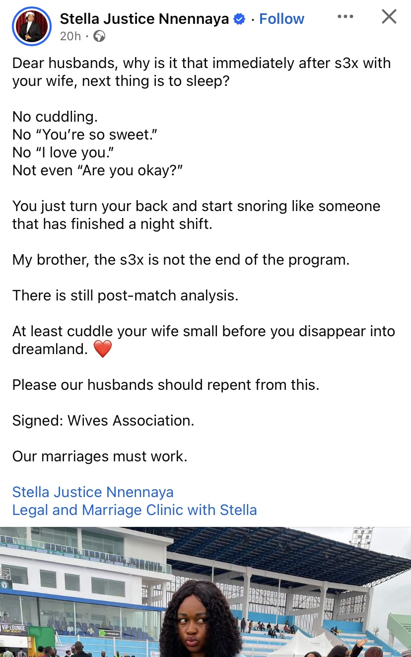 “There is still post-match analysis” - Lady calls out husbands who sleep immediately after sex