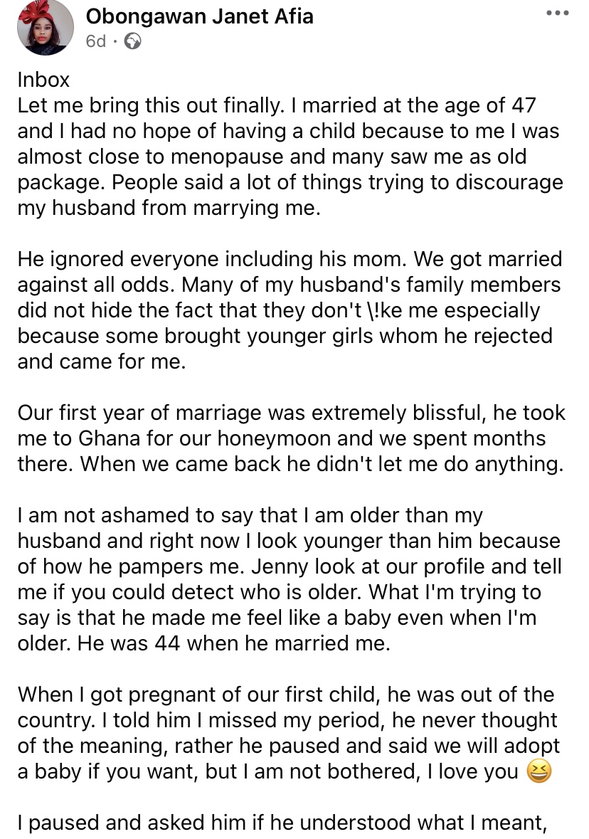 “It doesn’t matter when you marry” – Lady who married at 47 shares how she welcomed 2 kids with husband