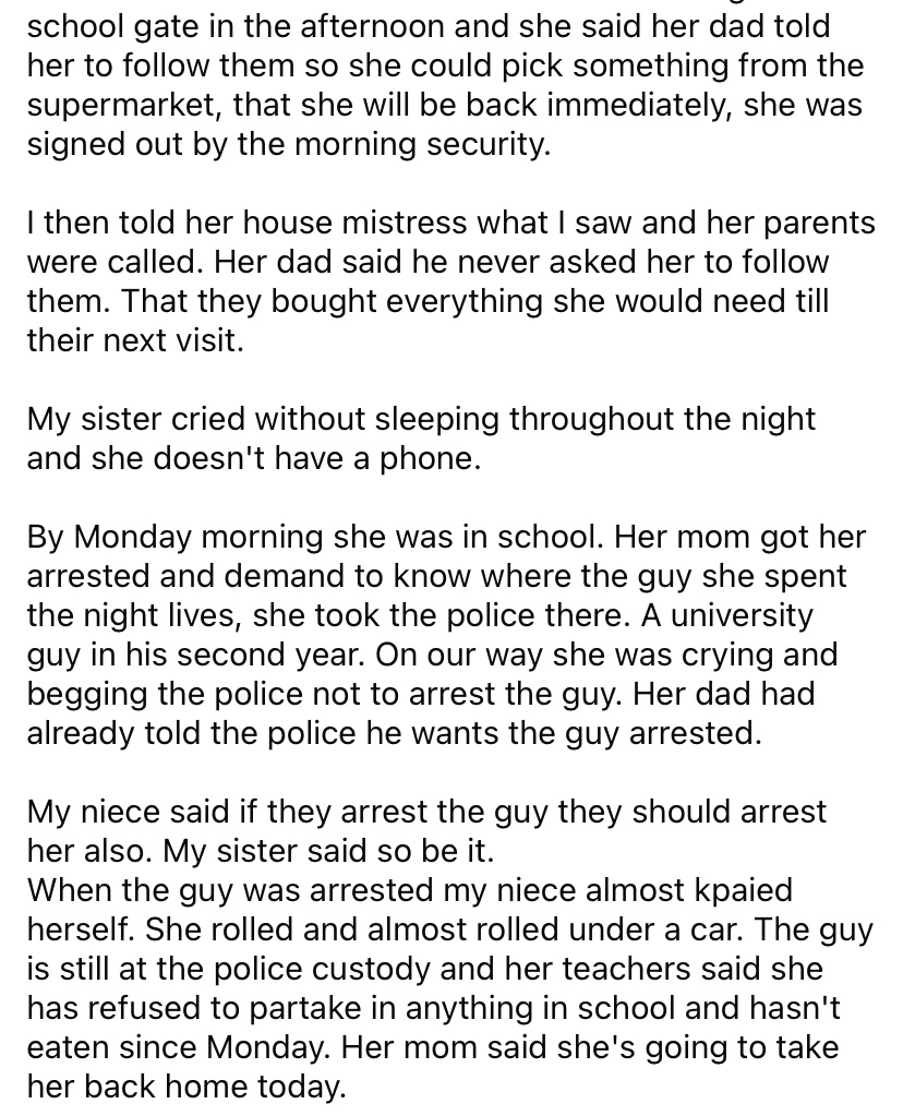 “What has this world turned to?” - Woman shares how SS2 niece left boarding school to meet university lover